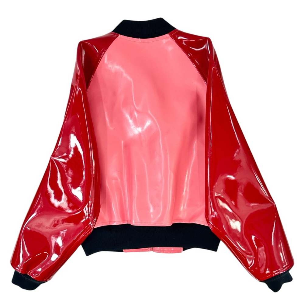 Comme Des Garcons Girl Red & Pink Enamel PVC Faux Patent Leather Bomber Jacket - Picture 7 of 14